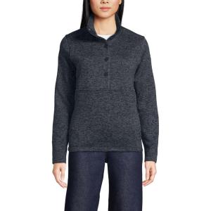 Lands’ End Women’s Sweater Fleece Snap Neck Pullover Jacket(Black Heather)
