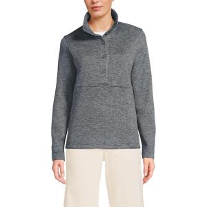 Lands’ End Women’s Sweater Fleece Snap Neck Pullover Jacket(Charcoal Heather)