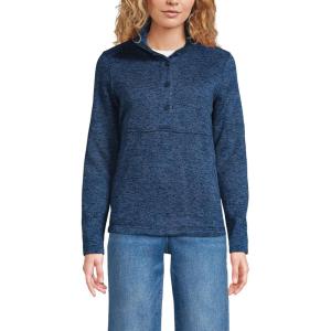Lands’ End Women’s Sweater Fleece Snap Neck Pullover Jacket(Classic Navy Muted Heather)