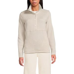 Lands’ End Women’s Sweater Fleece Snap Neck Pullover Jacket(Ivory Sand Heather)