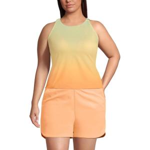 Lands’ End Women’s Tugless High Neck Strappy Back Tankini Swimsuit Top(Icy Mint/Orange Ombre)