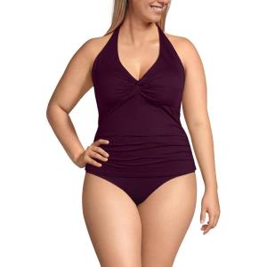 Lands’ End Women’s Twist Halter Tankini Top(Dark Wine)
