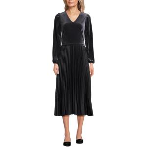 Lands’ End Women’s Velvet and Satin Duet Midi Dress(Black)