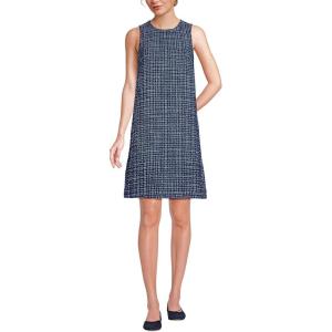 Lands’ End Women’s Washable Tweed Sleeveless Above The Knee Dress(Navy/Blue/Ivory Tweed)
