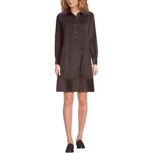 Lands’ End Women’s Wide Wale Cord Popover Long Sleeve Shirt Dress(Rich Coffee)