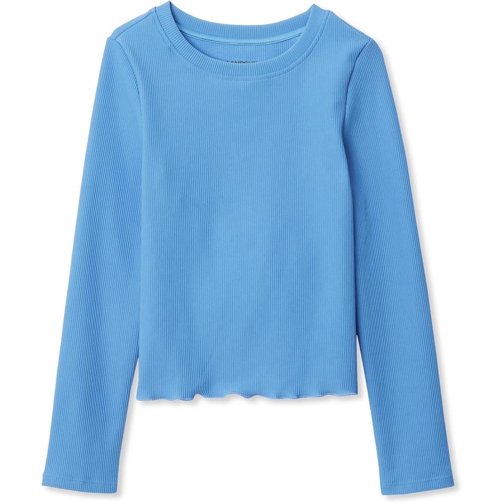 imageLands End Girls Active Long Sleeve Rib Knit TopSky Blue