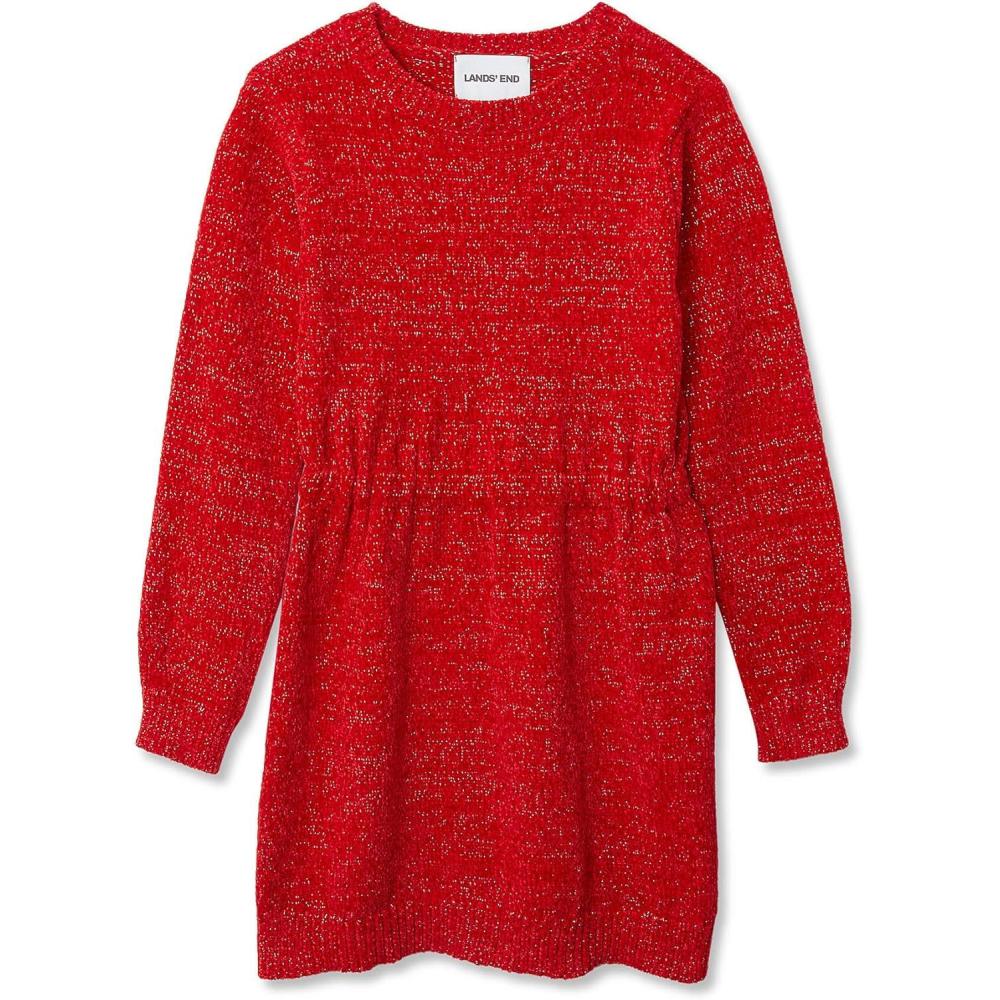 imageLands End Girls Chenille Cinched Waist Sweater DressApple Red Glitter