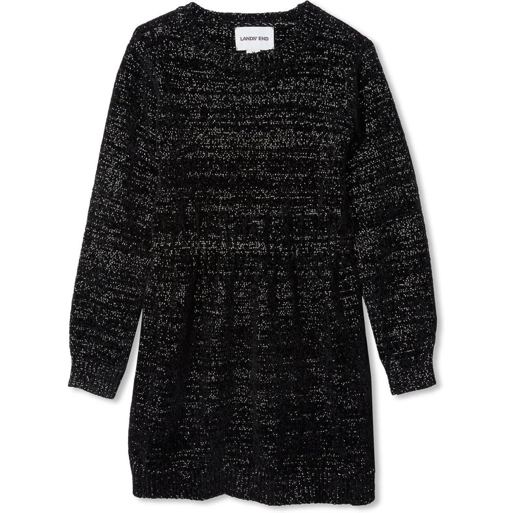 imageLands End Girls Chenille Cinched Waist Sweater DressMod Black Glitter