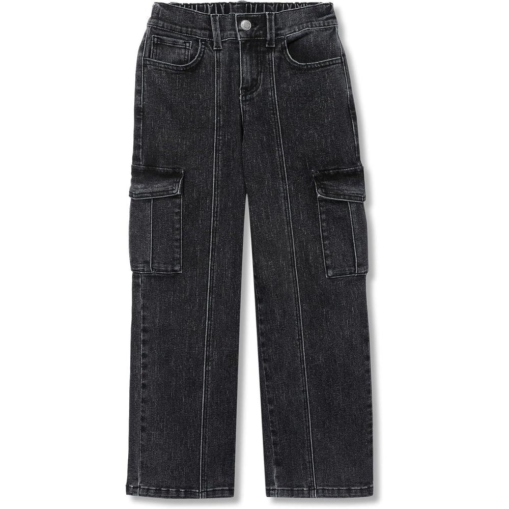 imageLands End Girls Denim Cargo Wide Leg JeansBlack Fade