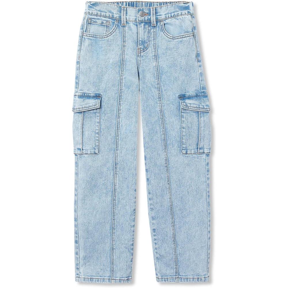 imageLands End Girls Denim Cargo Wide Leg JeansLight Blue Sky
