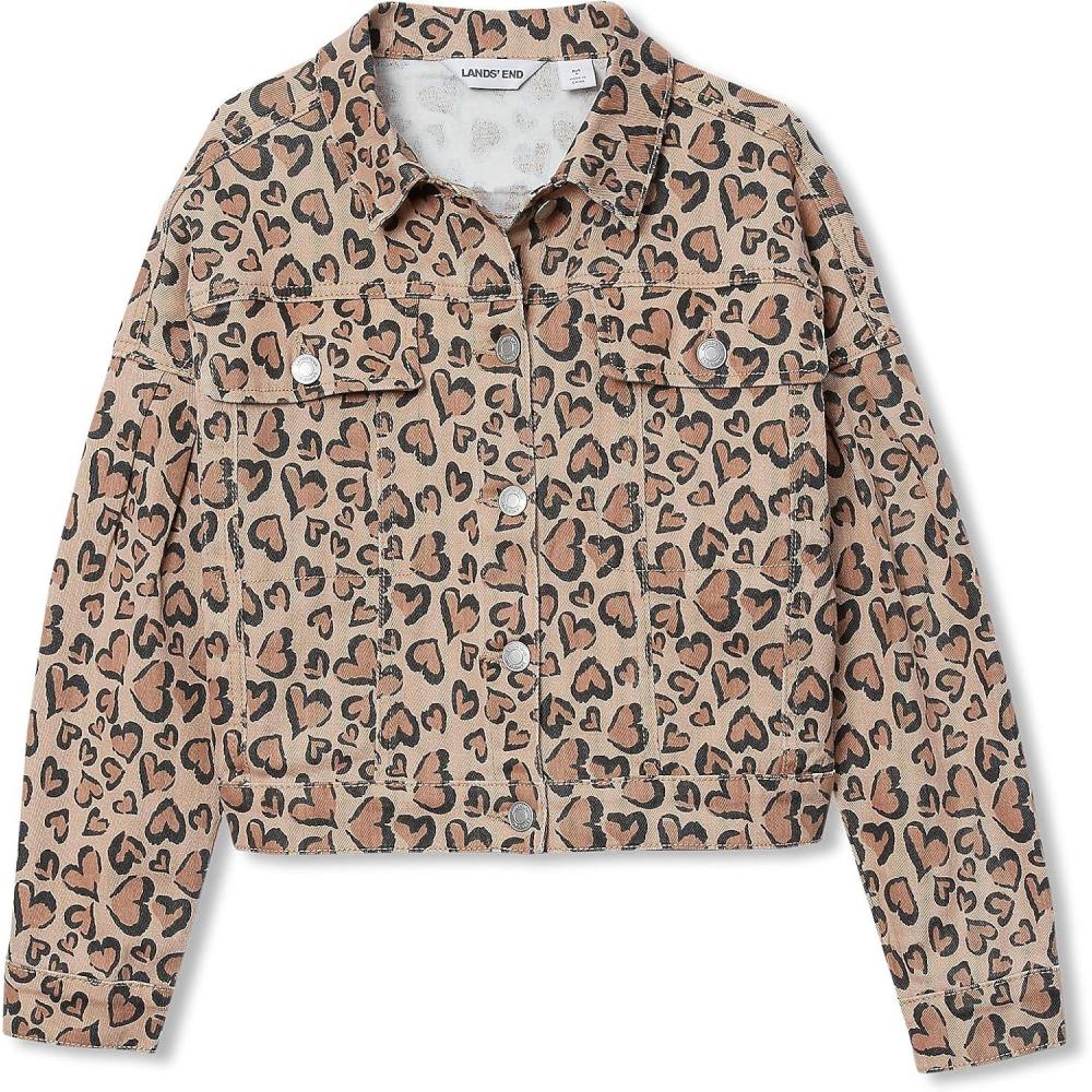 imageLands End Girls Denim JacketTan Cheetah Hearts