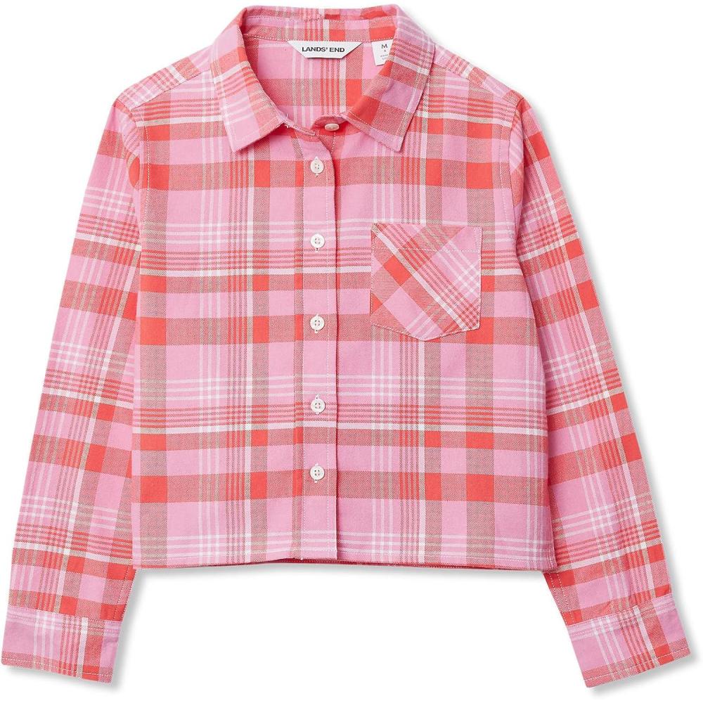 imageLands End Girls Flannel ShirtPinkRed Plaid