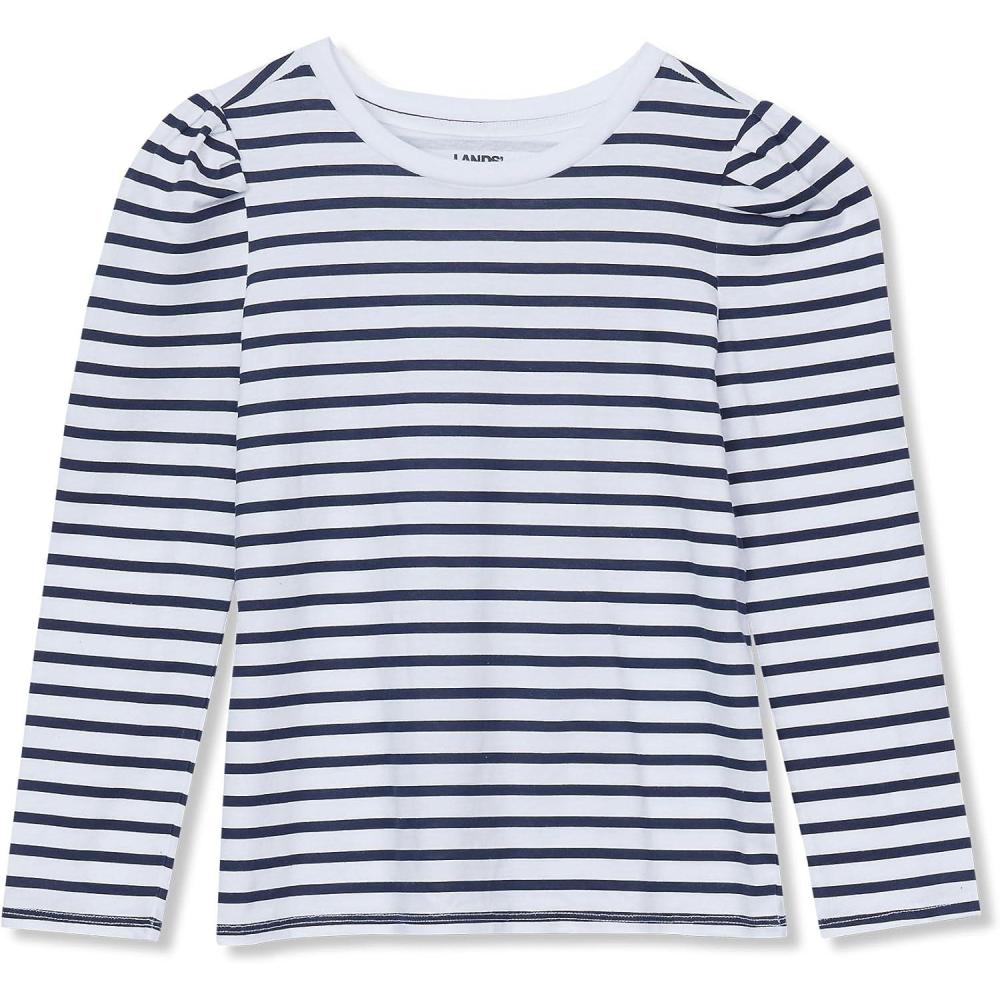 imageLands End Girls Long Sleeve Graphic Tee with Puff ShoulderNavyIvory Stripe