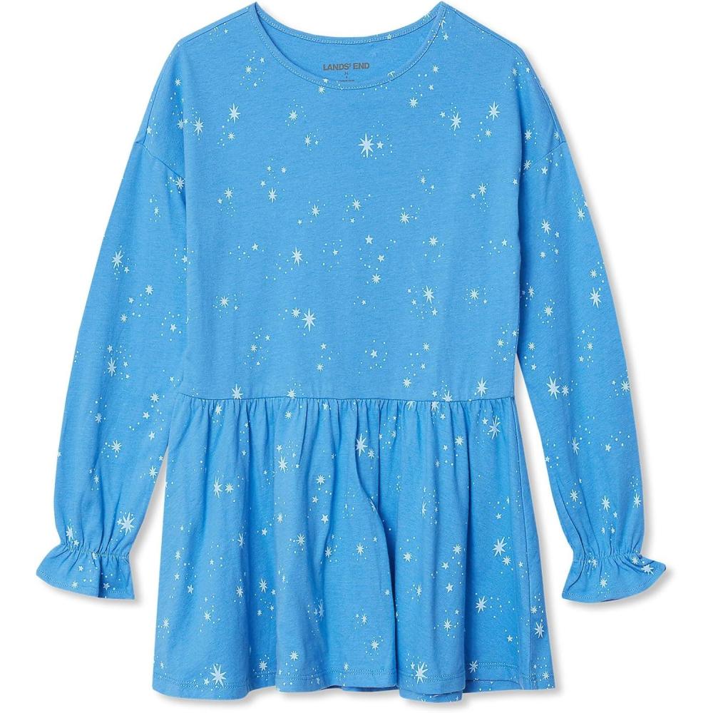 imageLands End Girls Long Sleeve Ruffle Tunic Top  Soft Cotton Flowy Fit Feminine Details Perfect for LayeringBlue Starburst