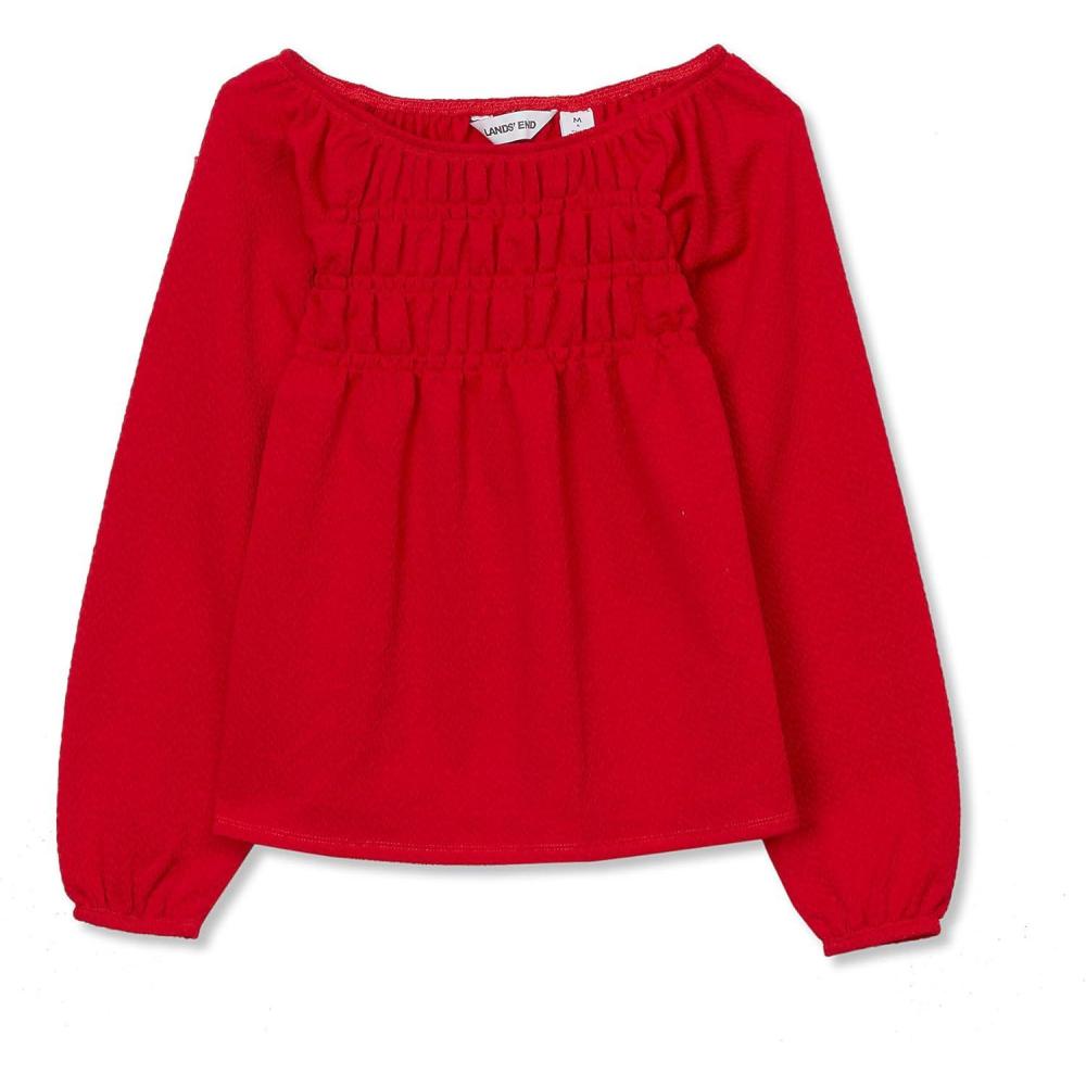imageLands End Girls Smocked Long Sleeve Knit ShirtApple Red