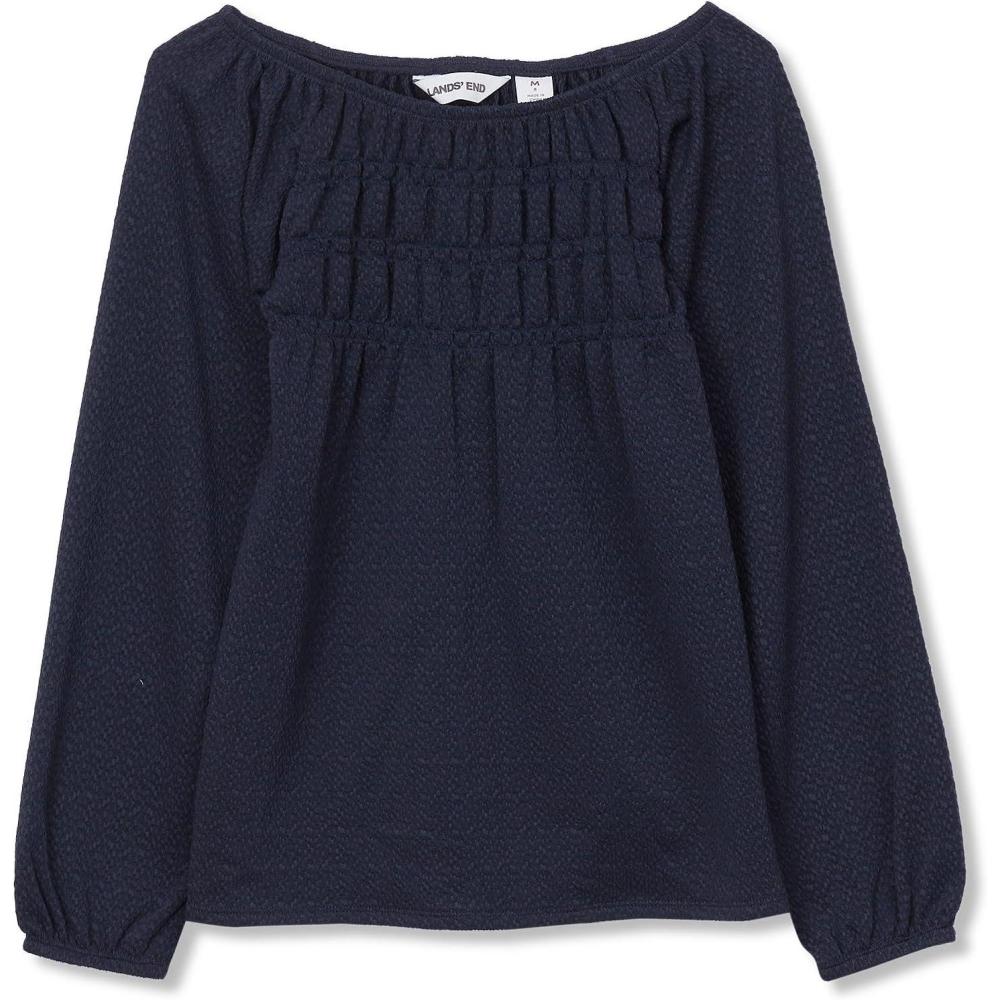 imageLands End Girls Smocked Long Sleeve Knit ShirtClassic Navy