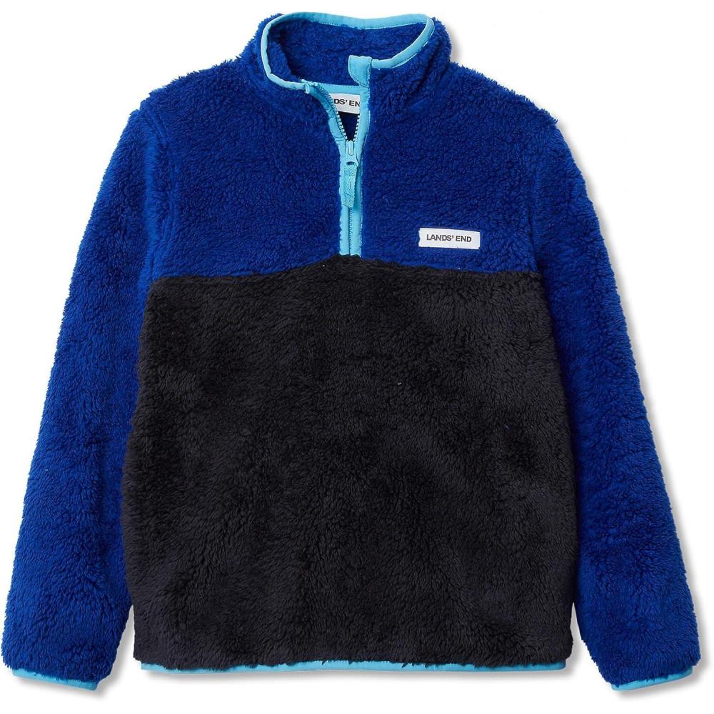 imageLands End Kids Heritage Fleece Quarter Zip Pullover TopBright BlueClassic Navy