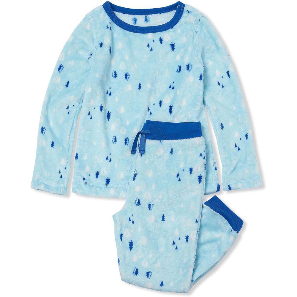 imageLands End Kids Long Sleeve Plush Fleece Pajama SetBlue Pine Trees