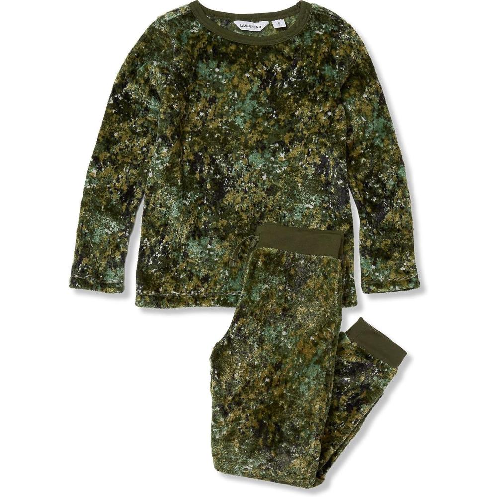 imageLands End Kids Long Sleeve Plush Fleece Pajama SetGreen Camo Land
