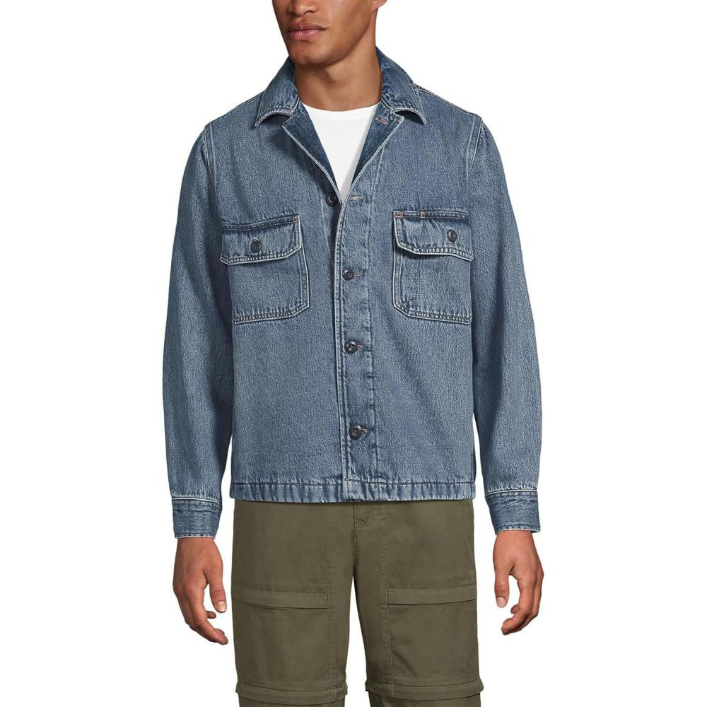 imageLands End Mens Denim Utility Shirt JacketStone Wash