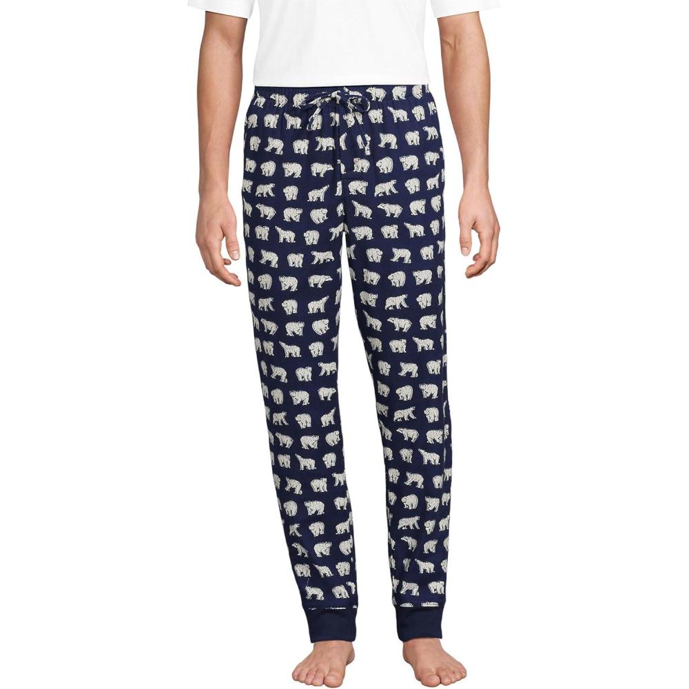 imageLands End Mens Flannel Jogger Pajama PantsDeep Sea Navy Bears