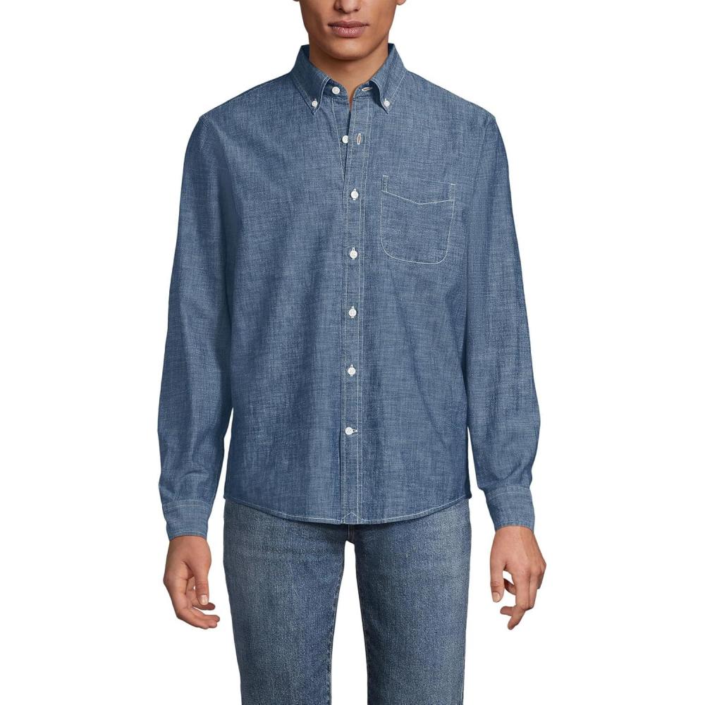 imageLands End Mens Long Sleeve Chambray ShirtDark Wash