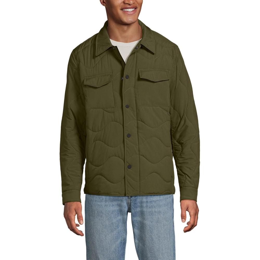 imageLands End Mens Quilted Insulated Shirt JacketWoodland Moss