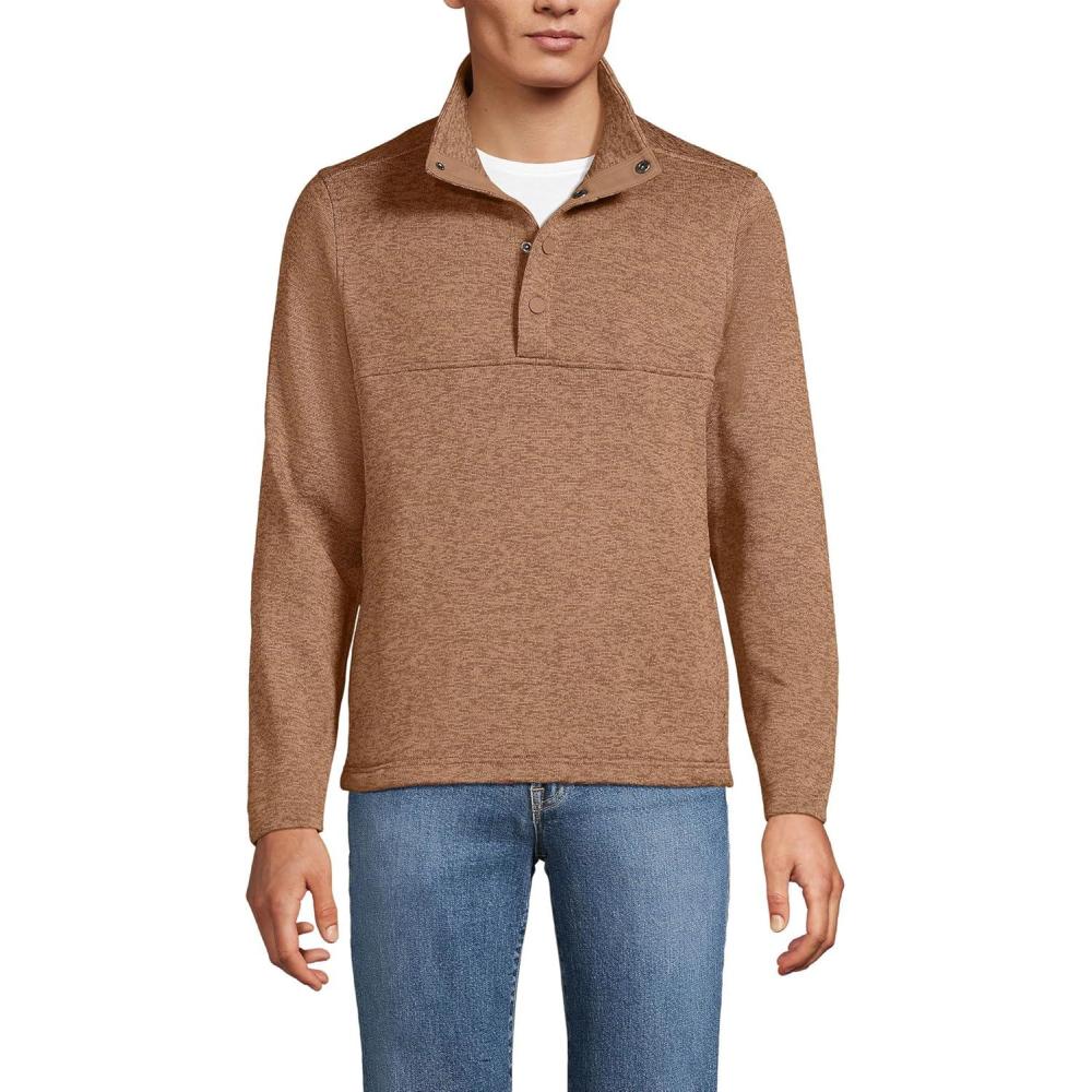 imageLands End Mens Sweater Fleece Snap Neck Pullover JacketHeather Warm Tawny Brown