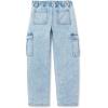 Lands’ End Girls Denim Cargo Wide Leg Jeans(Light Blue Sky)