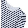 Lands’ End Girls Long Sleeve Graphic Tee with Puff Shoulder(Navy/Ivory Stripe)