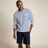 Lands’ End Men’s Long Sleeve Textured Cotton Crewneck Sweater(Ivory Latte/Lapis Stripe)