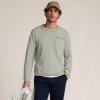 Lands’ End Men’s Long Sleeve Textured Cotton Crewneck Sweater(River Stone Green Micro Stripe)