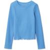 Lands’ End Girls Active Long Sleeve Rib Knit Top(Sky Blue)