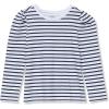 Lands’ End Girls Long Sleeve Graphic Tee with Puff Shoulder(Navy/Ivory Stripe)