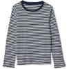 Lands’ End Girls Long Sleeve Pointelle Knit Shirt(Navy/Cream Ditsy Stripe)