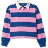 Lands’ End Girls Long Sleeve Stripe Rugby Shirt(Fuchsia/Blue Stripe)