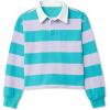 Lands’ End Girls Long Sleeve Stripe Rugby Shirt(Pastel Lilac/Green Stripe)