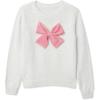 Lands’ End Girls Meet and Greet Bow Knit Sweater(Ivory/Mauve Bow)