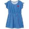 Lands’ End Girls Short Sleeve Gathered Waist Tunic Top(Blue Heart Stripe)