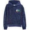 Lands’ End Girls Velour Hoodie Sweatshirt(Navy Multi Hearts Stripe)
