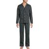 Lands’ End Men’s Long Sleeve Temperature Regulating Woven Sleep Set(Black/Steel Gray Stripe)