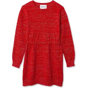 Lands’ End Girls Chenille Cinched Waist Sweater Dress(Apple Red Glitter)
