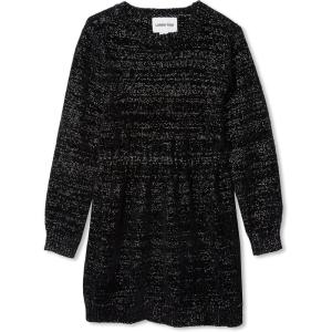 Lands’ End Girls Chenille Cinched Waist Sweater Dress(Mod Black Glitter)