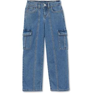Lands’ End Girls Denim Cargo Wide Leg Jeans(Metro Blue)