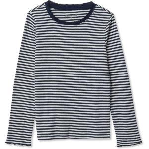 Lands’ End Girls Long Sleeve Pointelle Knit Shirt(Navy/Cream Ditsy Stripe)