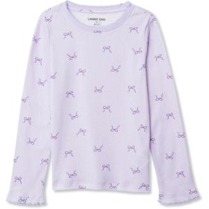 Lands’ End Girls Long Sleeve Pointelle Knit Shirt(Purple Ditsy Bows)