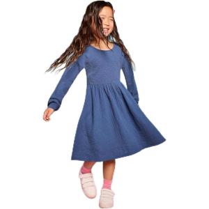 Lands’ End Girls Long Sleeve Ribbed Dress(Gray Blue)