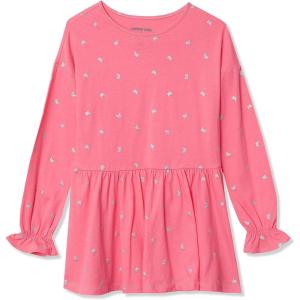 Lands’ End Girls Long Sleeve Ruffle Tunic Top – Soft Cotton, Flowy Fit, Feminine Details, Perfect for Layering(Bright Pink Butterflies)