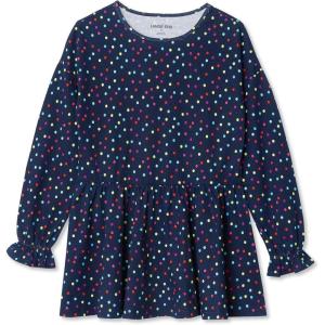 Lands’ End Girls Long Sleeve Ruffle Tunic Top – Soft Cotton, Flowy Fit, Feminine Details, Perfect for Layering(Navy Multi Dots)