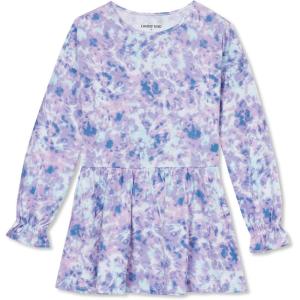 Lands’ End Girls Long Sleeve Ruffle Tunic Top – Soft Cotton, Flowy Fit, Feminine Details, Perfect for Layering(Purple Tie Dye Swirl)